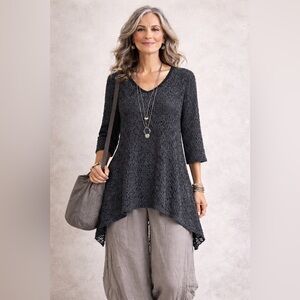 Cut Loose Womens Tunic Top Lagenlook Gray Crochet